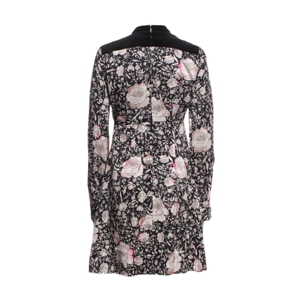 Jill Stuart Camilla Floral Print Mini Dress Velvet Trim and Cut Out Mock Neck  2 - Picture 6 of 10